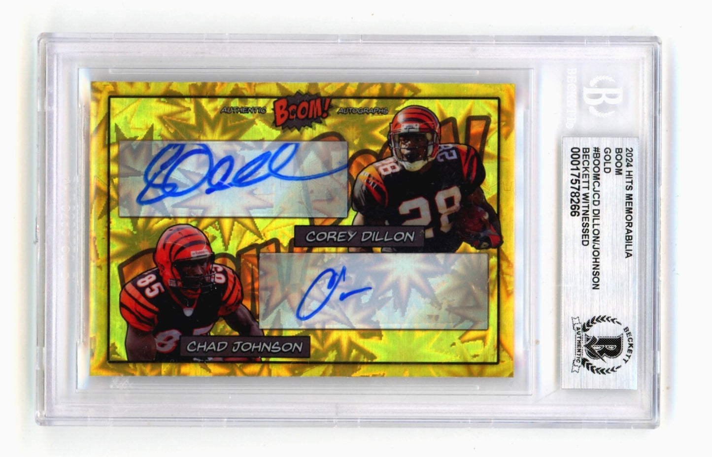 Corey Dillon & Chad Johnson Signed Card 2024 BOOM Gold #/10 - BGS