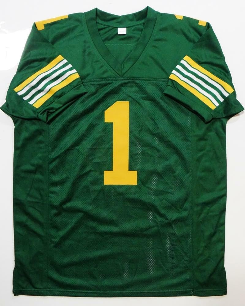 Warren Moon Autographed Green Custom Football Jersey with HOF Inscription