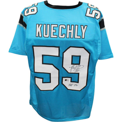Luke Kuechly Signed Teal Jersey - HOF Inscribed