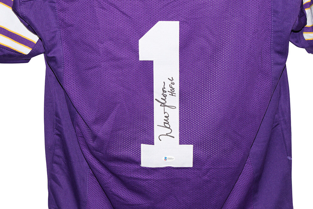 Warren Moon Signed Minnesota Vikings Custom Purple Jersey HOF Inscribed BAS