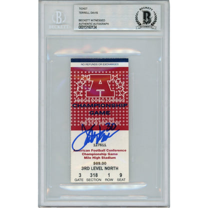 Terrell Davis Signed Denver Broncos 1999 AFC Championship Ticket Slabbed