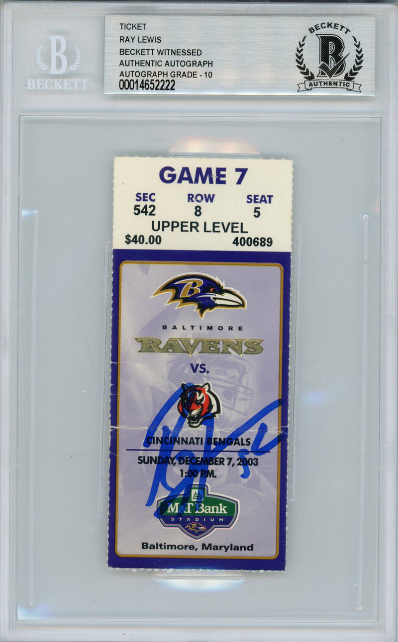 Ray Lewis Signed 12/7/2003 vs Bengals Game Ticket Beckett Slabbed
