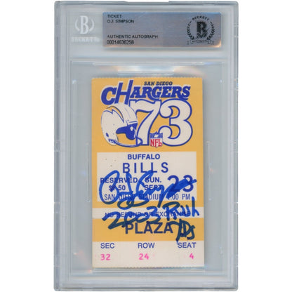 O.J. Simpson Signed 1973 Ticket Stub Buffalo Bills Beckett Slab