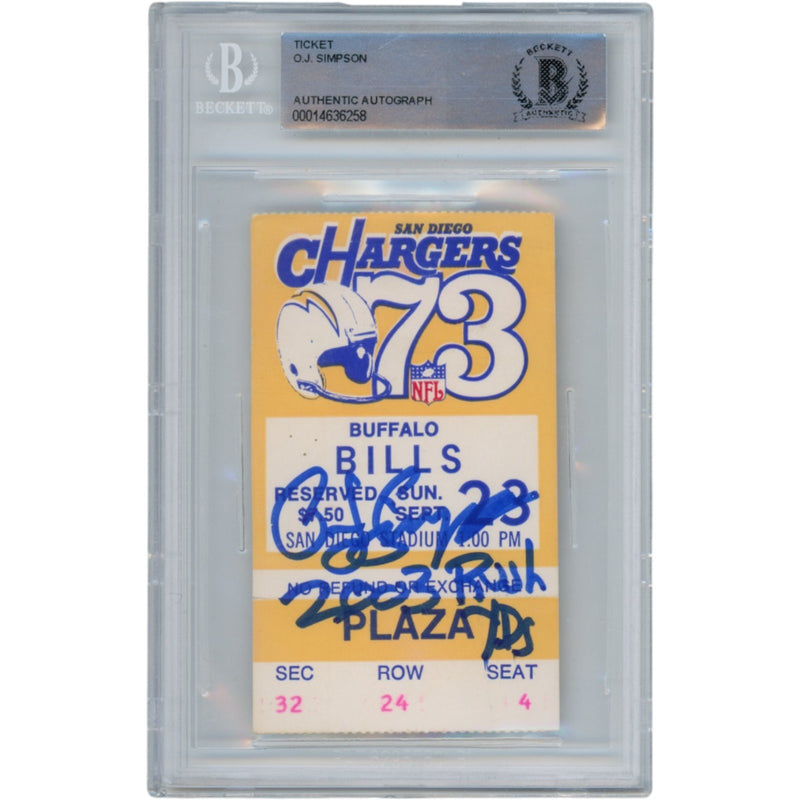 O.J. Simpson Signed 1973 Ticket Stub Buffalo Bills Beckett Slab