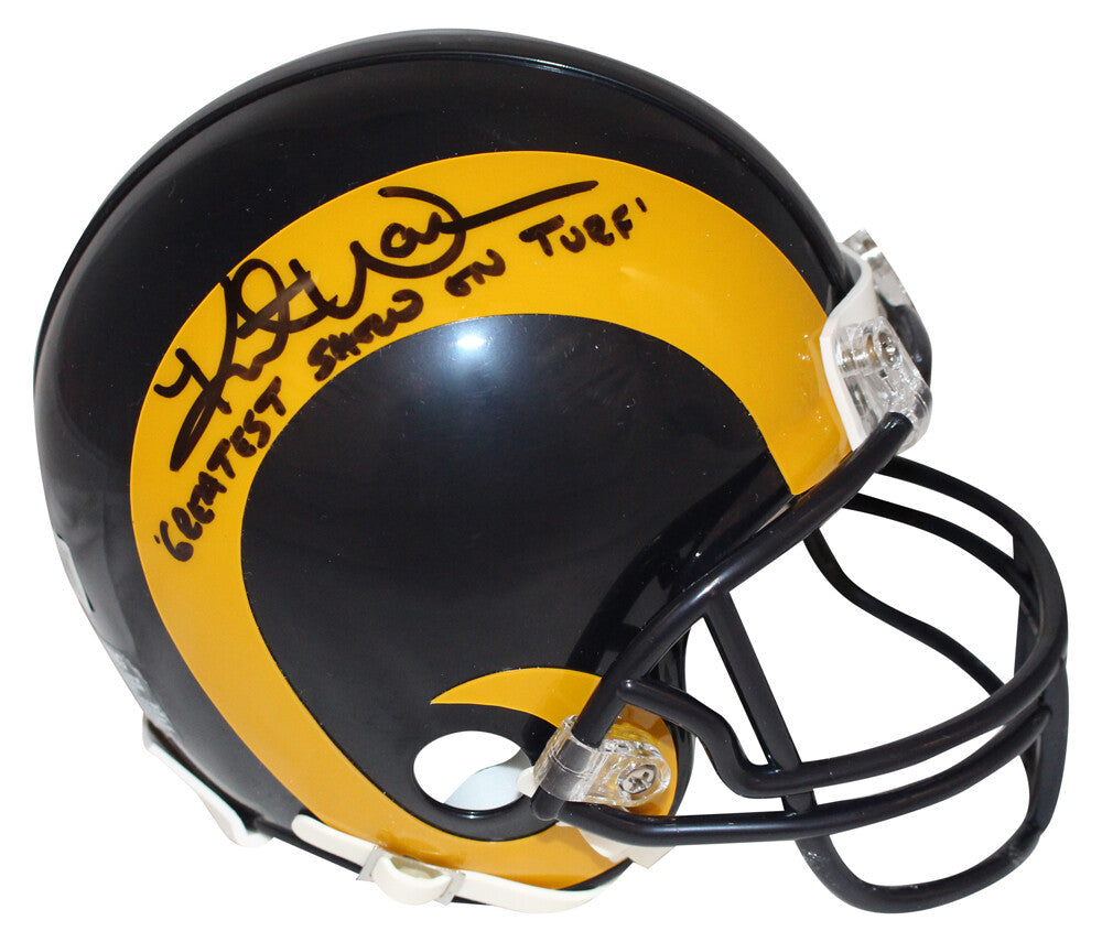 Kurt Warner Mini Helmet Los Angeles Rams Signed Throwback BAS COA