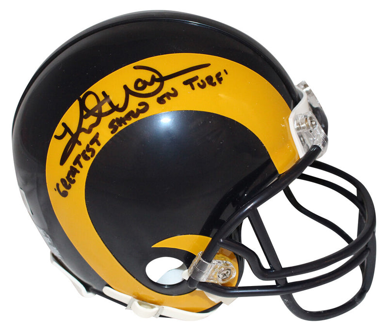 Kurt Warner Mini Helmet Los Angeles Rams Signed Throwback BAS COA