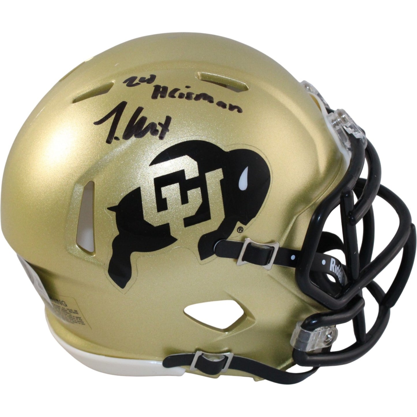 Travis Hunter Signed Colorado Buffaloes Mini Helmet with Heisman Inscription