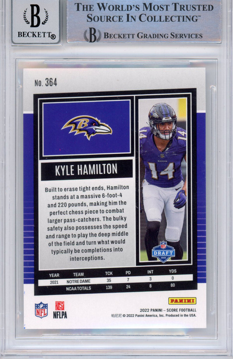 Kyle Hamilton Autographed 2022 Score #364 Beckett Slabbed Card Grade 10