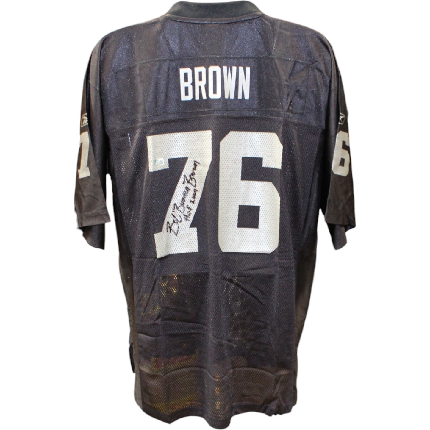Bob Brown Signed Oakland Raiders Black Reebok Jersey (HOF Inscription)