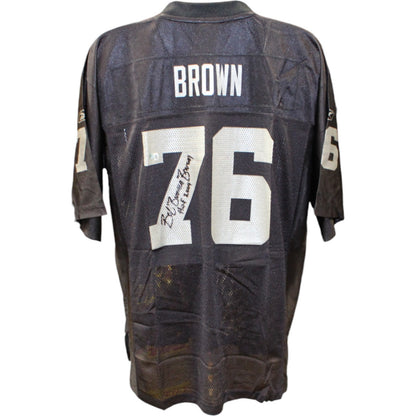 Bob Brown Signed Oakland Raiders Black Reebok Jersey (HOF Inscription)