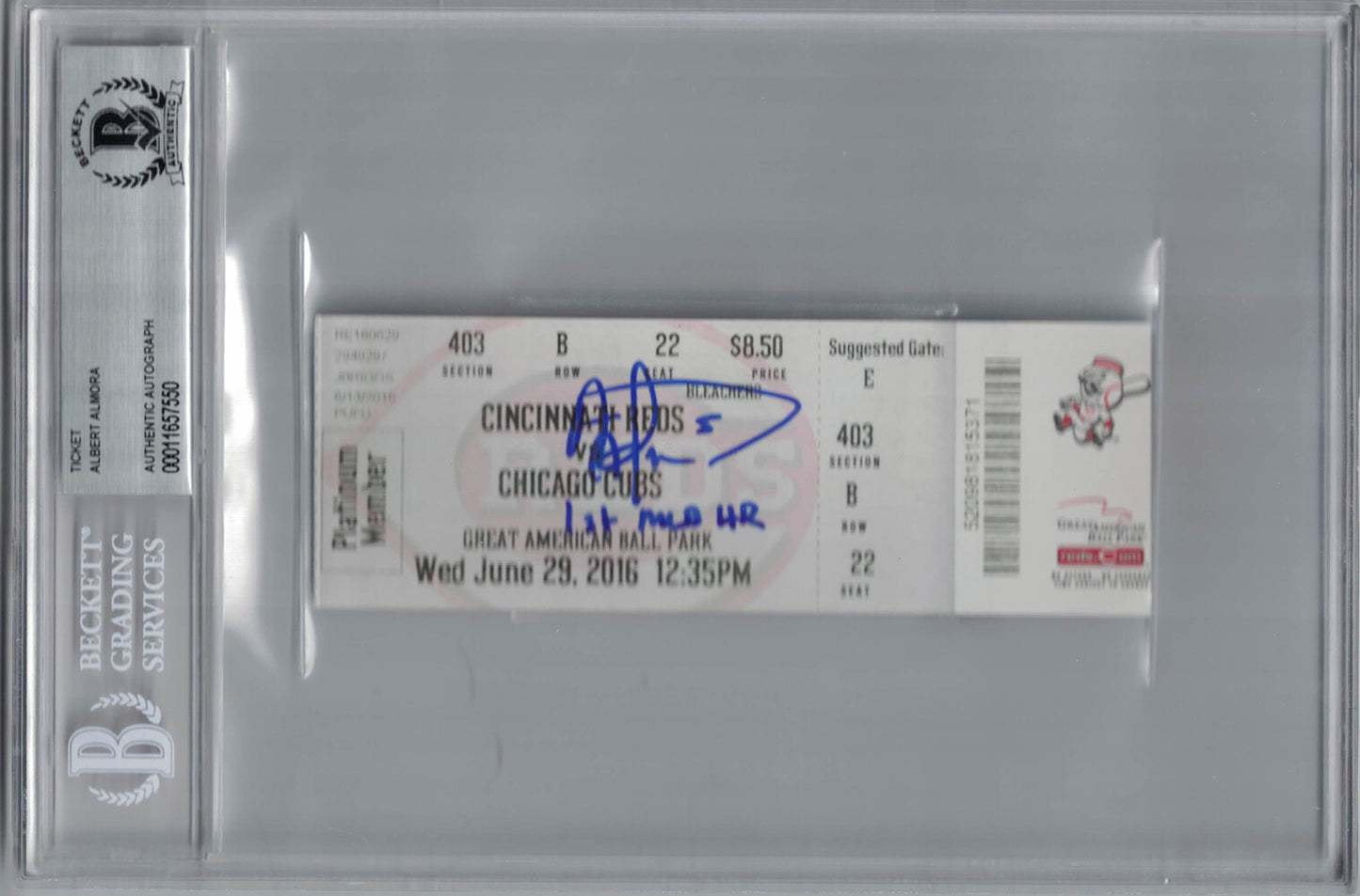 Albert Almora Jr. Autographed Chicago Cubs Ticket 1st MLB HR Inscription