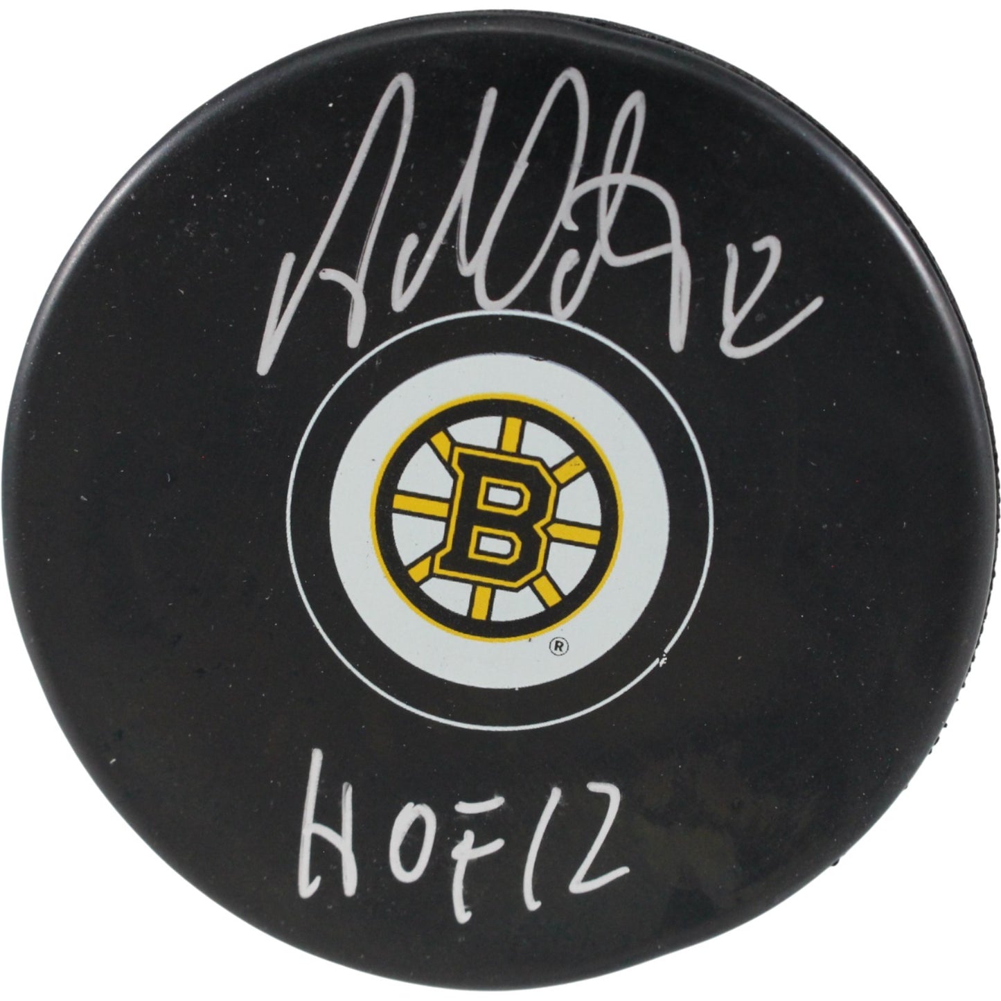 Adam Oates Signed Boston Bruins Logo Puck with HOF Inscription (JSA)