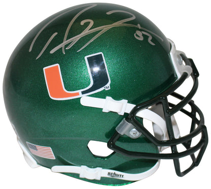 Ray Lewis Autographed Miami Hurricanes Green Schutt Mini Helmet (BAS)