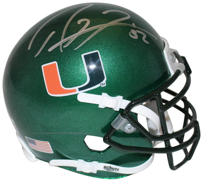 Ray Lewis Autographed Miami Hurricanes Green Schutt Mini Helmet (BAS)
