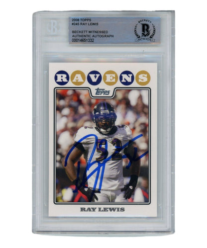 Ray Lewis Signed 2008 Topps #245 Card Beckett Slabbed