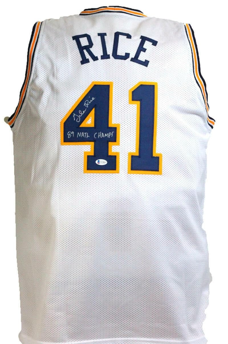 Glen Rice Signed Michigan "89 National Champs" Inscribed White Jersey