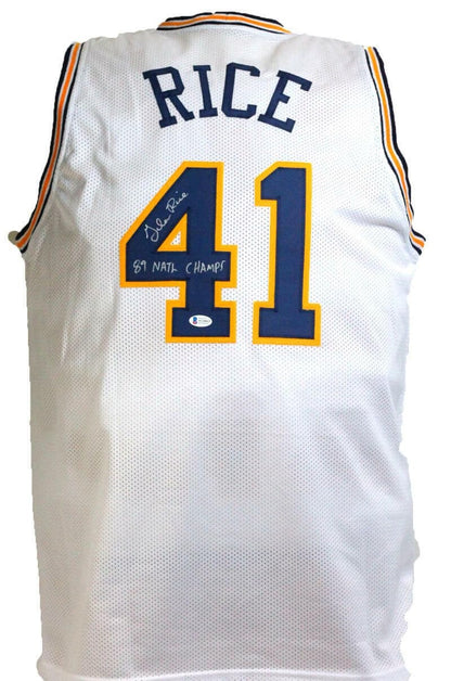 Glen Rice Signed Michigan "89 National Champs" Inscribed White Jersey