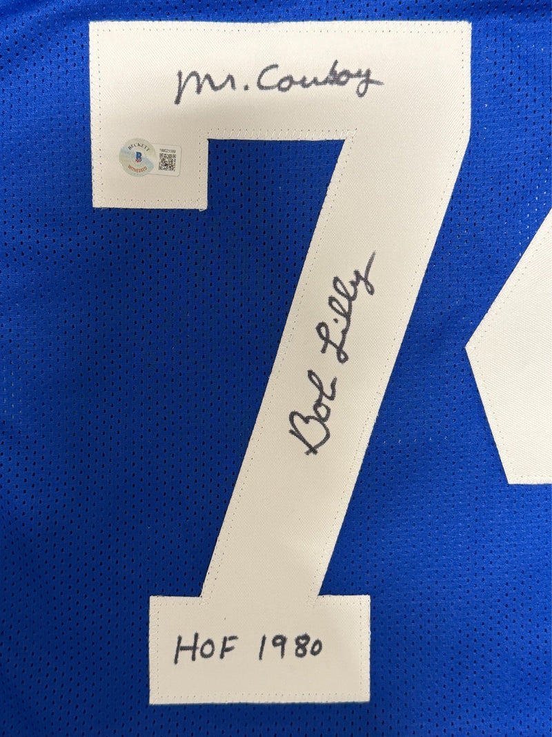 Bob Lilly Signed Dallas Cowboys Custom Jersey (2 Inscriptions) Beckett COA