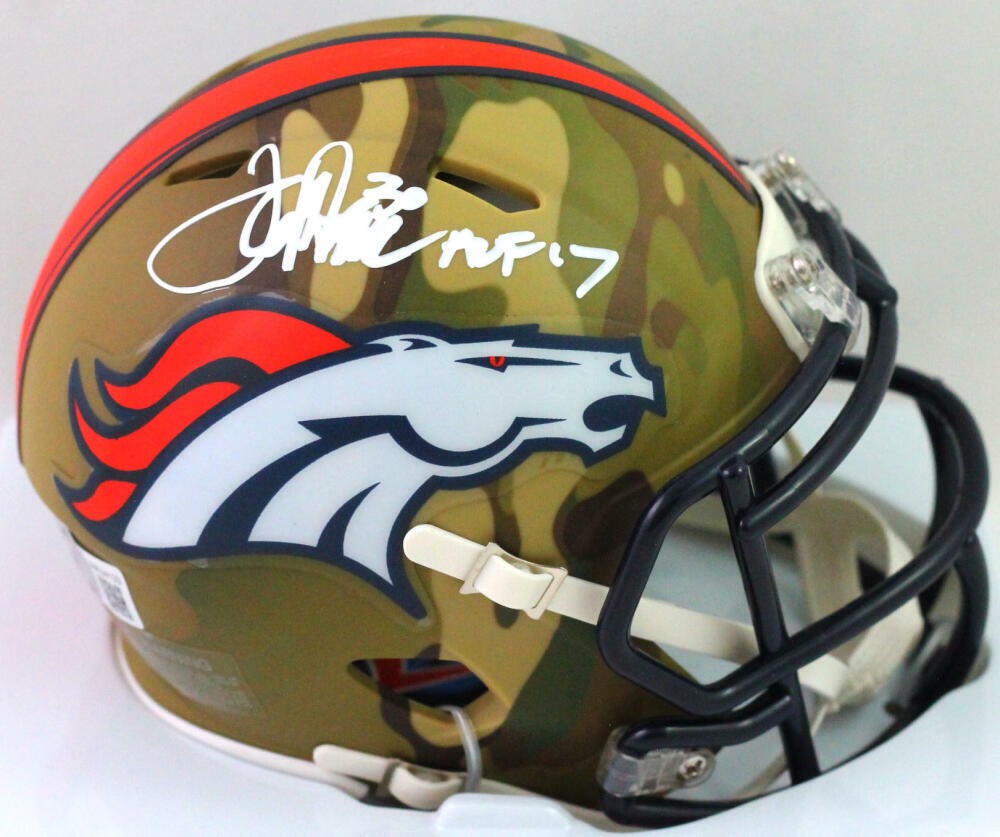 Terrell Davis Signed Denver Broncos Camo Mini Helmet HOF Inscribed