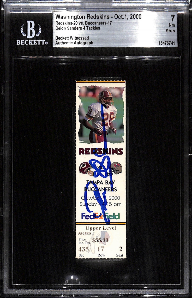 Deion Sanders Signed Washington Redskins Slabbed Ticket Stub Beckett 7
