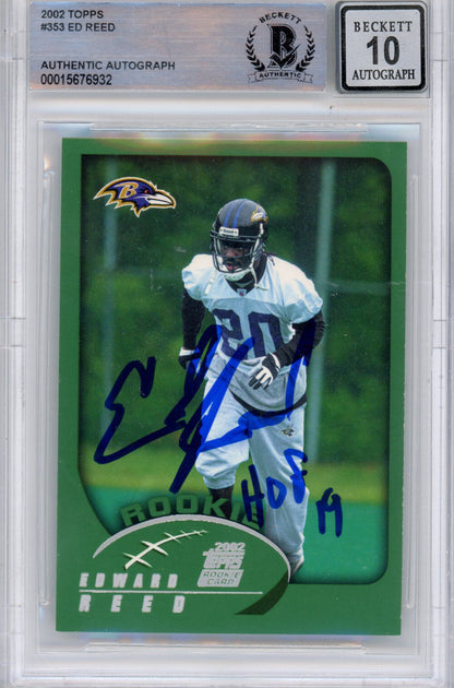 Ed Reed Autographed 2002 Topps #353 Card Slabbed BAS Grade 10
