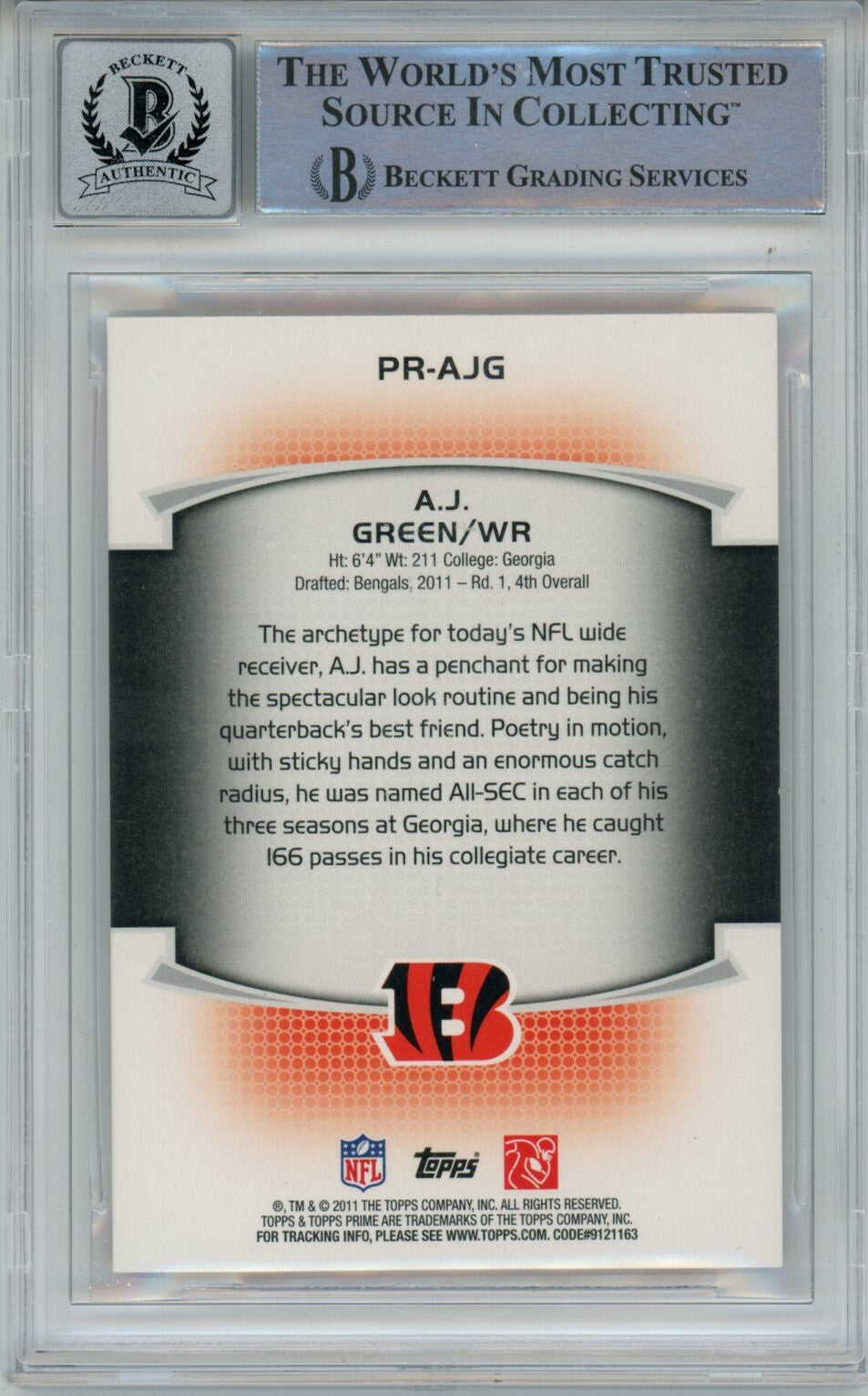 AJ Green Signed Bengals 2011 Topps Prime Card Beckett Auto 10