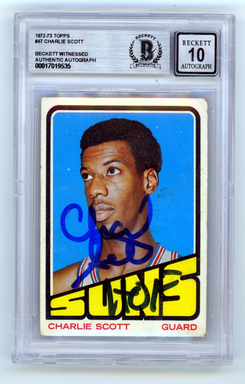 Charlie Scott Signed 1972-73 Topps #47 Card w/ HOF Inscription (BGS 10)