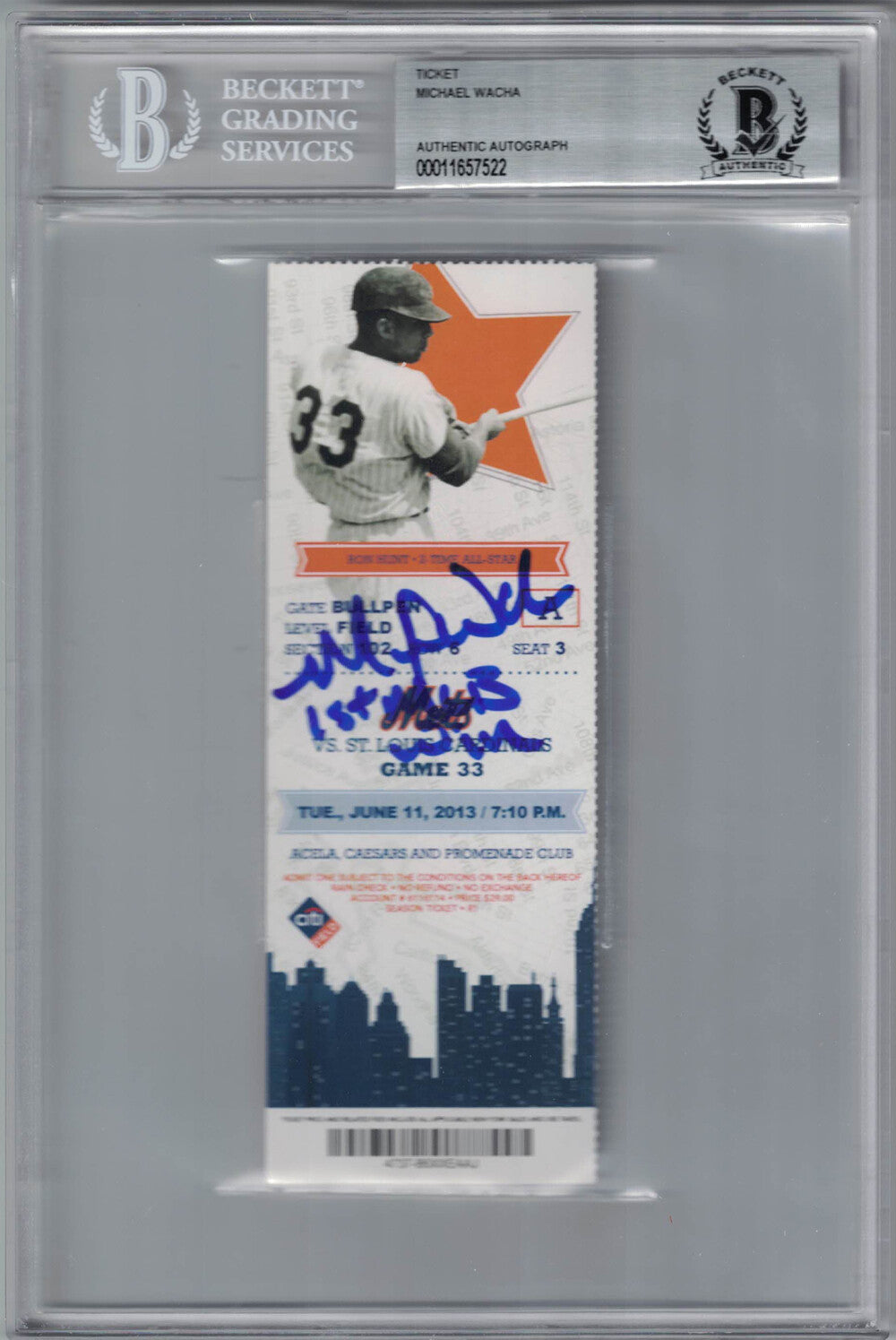 Michael Wacha Signed St. Louis Cardinals Ticket - 1st MLB Win BAS Slab