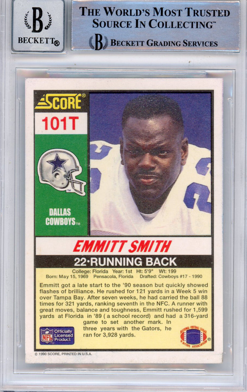 Emmitt Smith Signed 1990 Score Supplemental #101 Card BAS Slabbed Grade 10