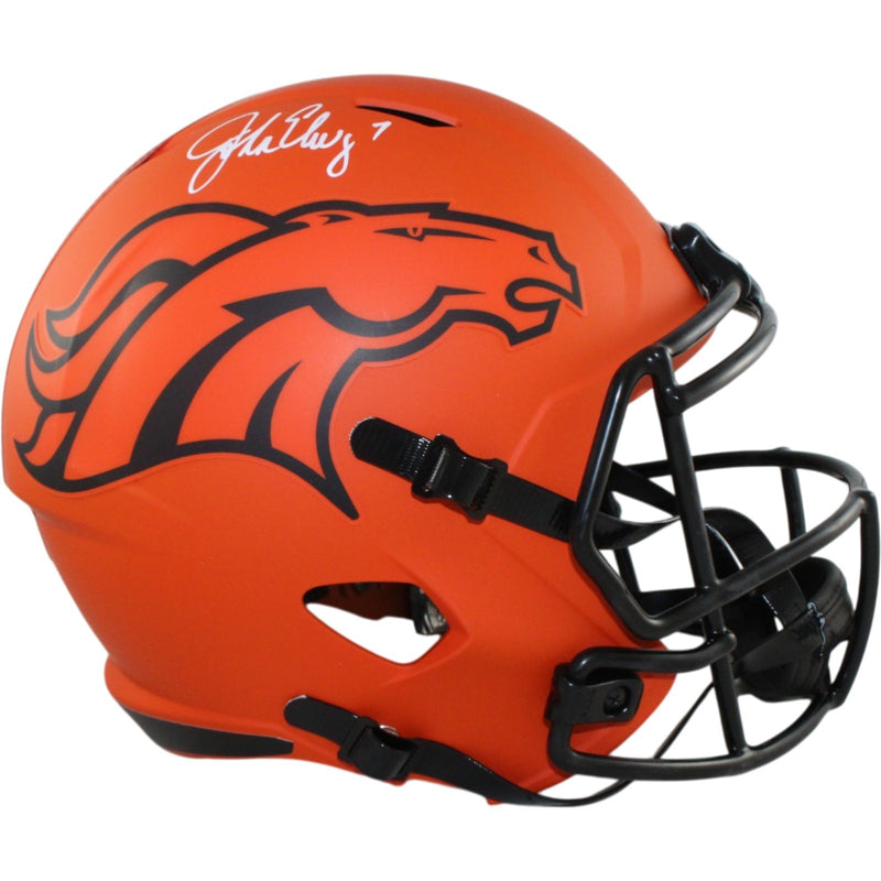John Elway Signed Denver Broncos Full Size Replica Rave Helmet BAS Witnessed