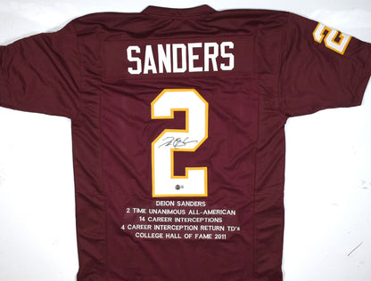Deion Sanders Autographed Maroon Custom College Style Jersey