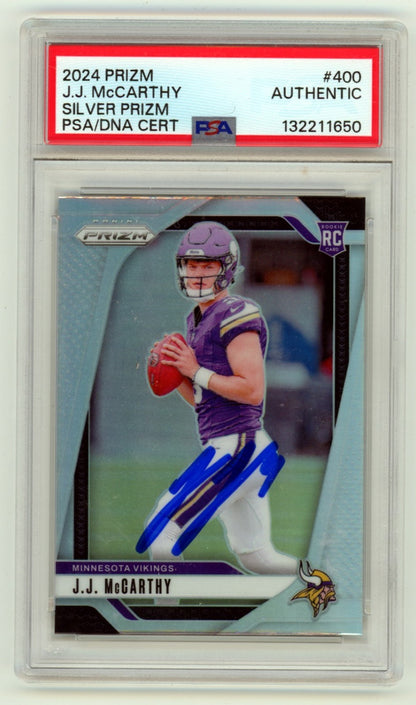 J.J. McCarthy 2024 Panini Prizm Silver Prizm Signed Rookie Card PSA Auto