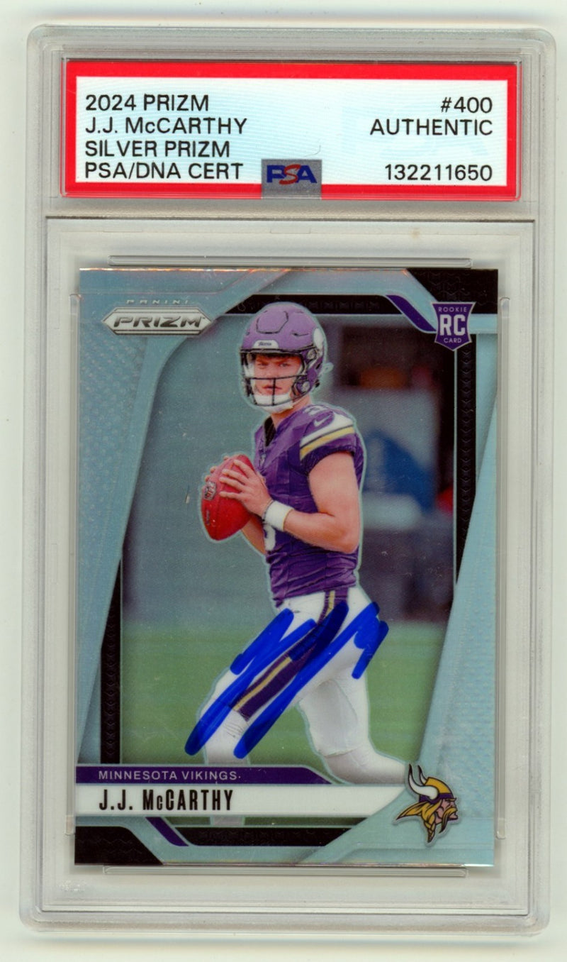 J.J. McCarthy 2024 Panini Prizm Silver Prizm Signed Rookie Card PSA Auto