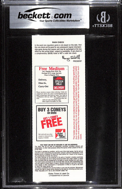 Deion Sanders Signed Cincinnati Reds Slabbed Ticket Stub Grade 8 BAS