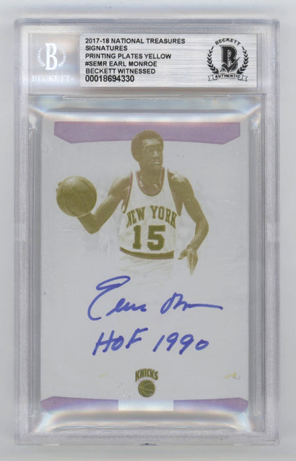 Earl Monroe Signed 2017-18 National Treasures 1/1 Printing Plate (BAS)