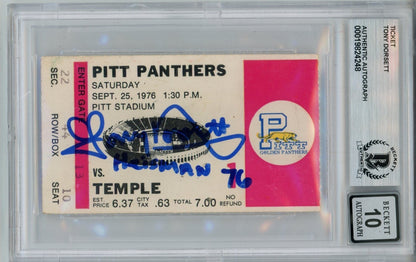 Tony Dorsett Signed Pittsburgh Panthers Ticket with Heisman Inscription