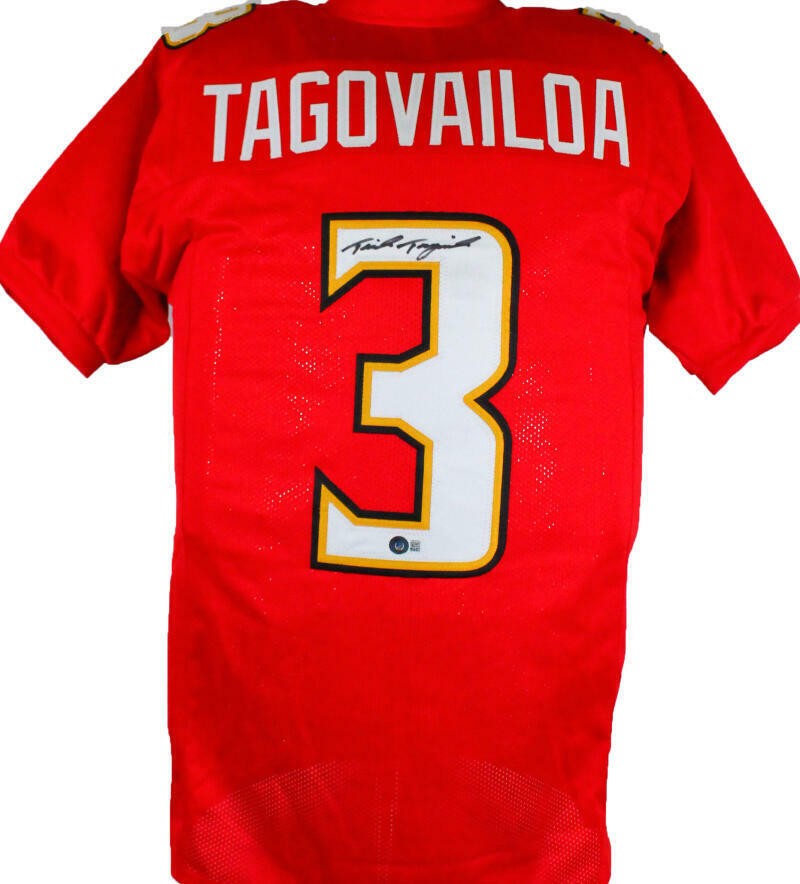 Taulia Tagovailoa Autographed Maryland Style Custom Red Jersey