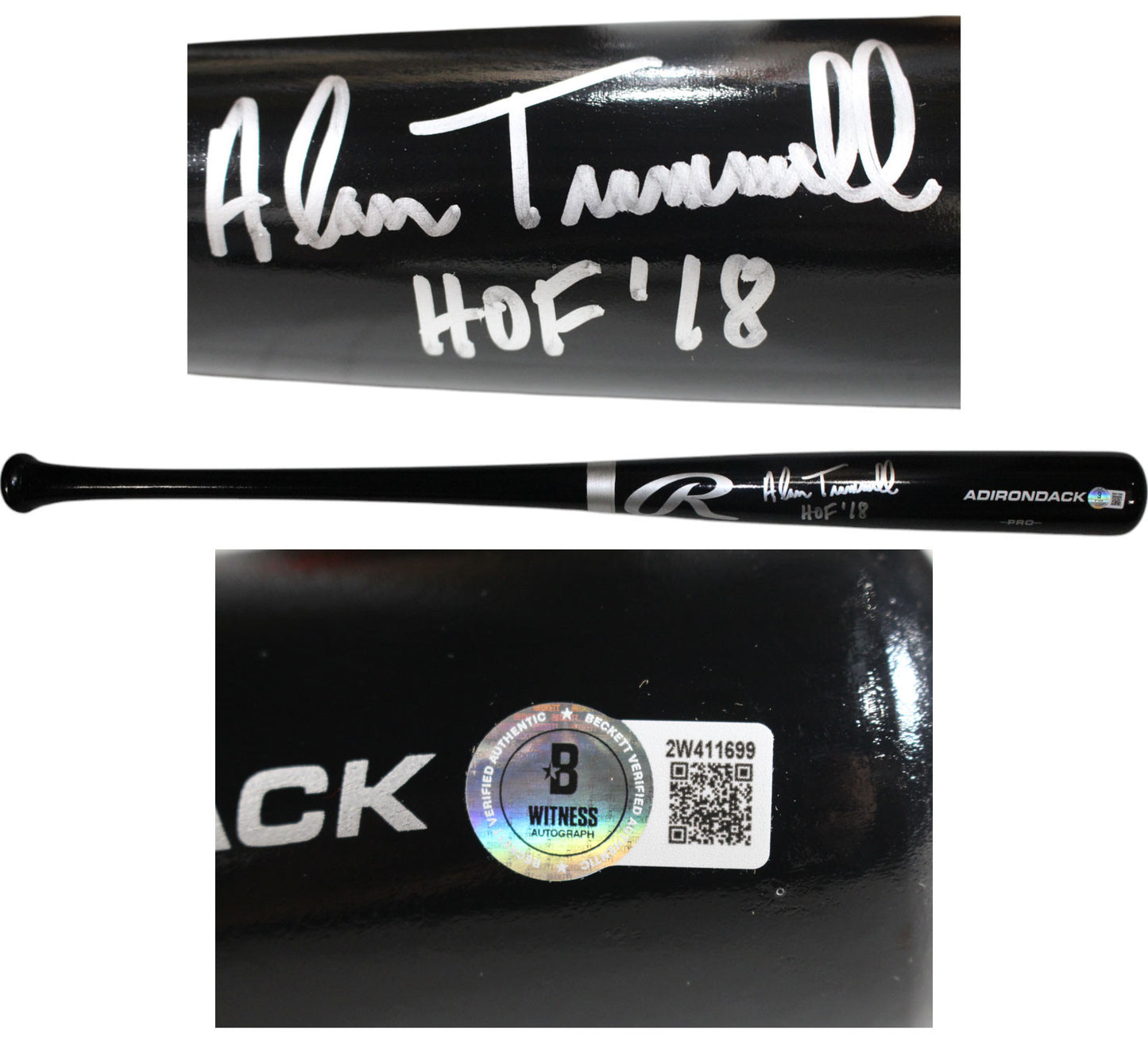 Alan Trammell Autographed Detroit Tigers Black Bat (HOF Inscription)