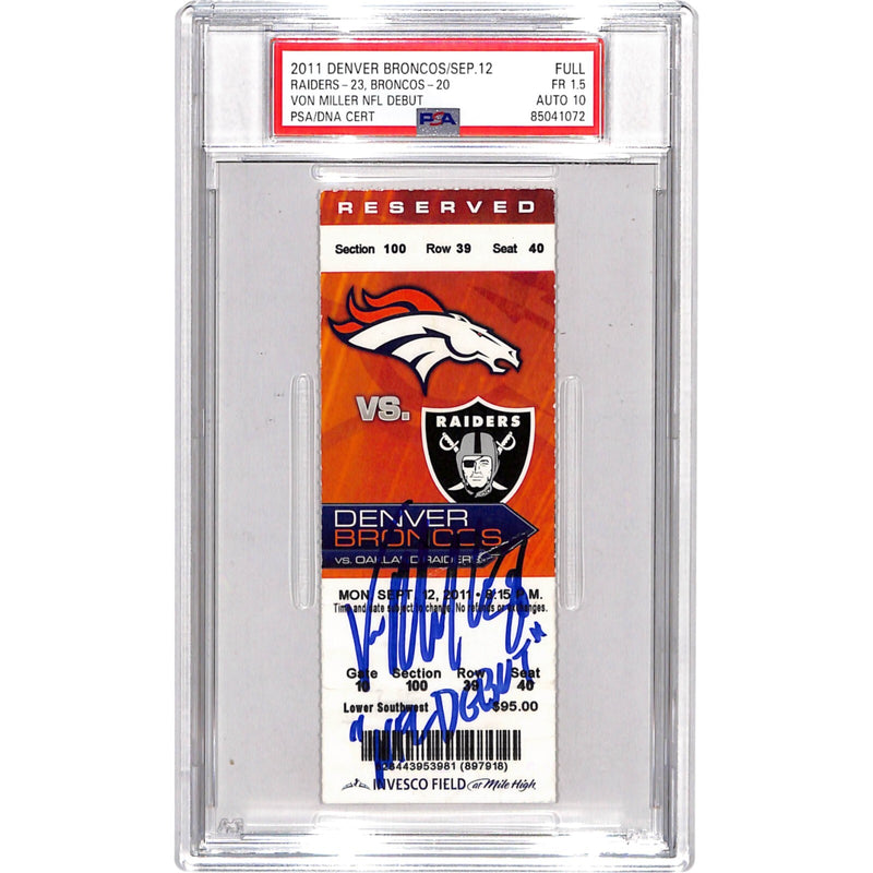 Von Miller Signed Denver Broncos NFL Debut Ticket Stub PSA