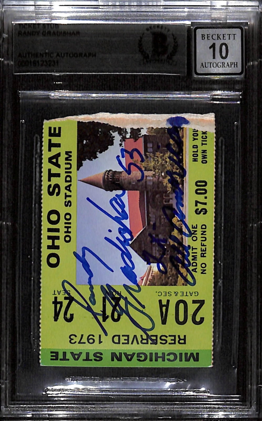 Randy Gradishar Signed Ohio State Buckeyes 11/24/73 Ticket Stub BAS Slab