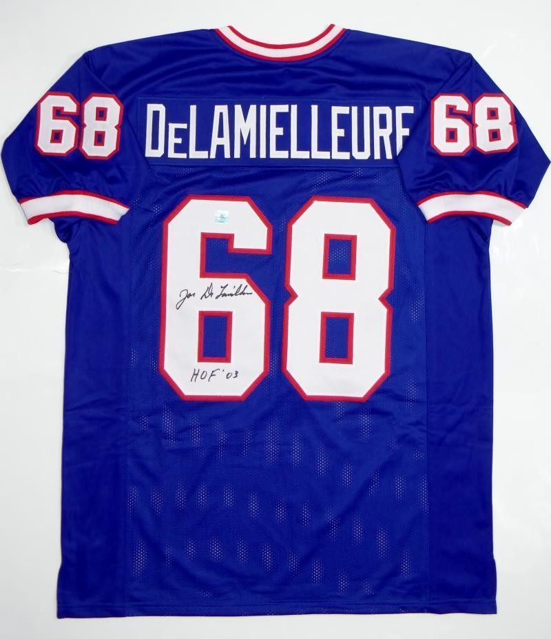 Joe DeLamelleure Signed Blue Custom Jersey - HOF 03 Inscribed
