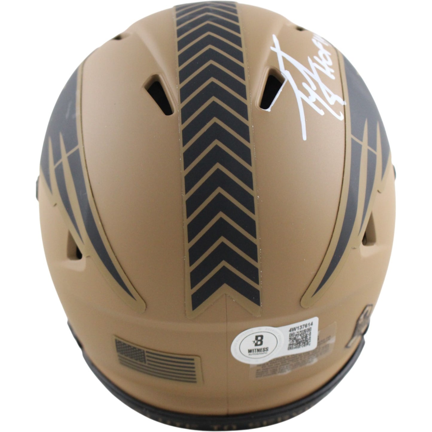 Ty Law New England Patriots Signed Salute to Service Mini Helmet (HOF Inscr)