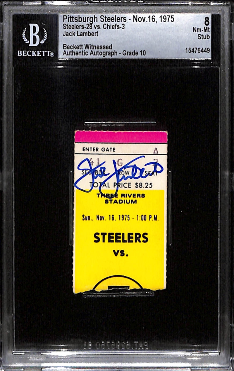 Jack Lambert Signed Pittsburgh Steelers Ticket Stub Slabbed Beckett BAS