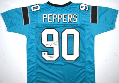 Julius Peppers Signed Teal Custom Jersey with HOF Inscription