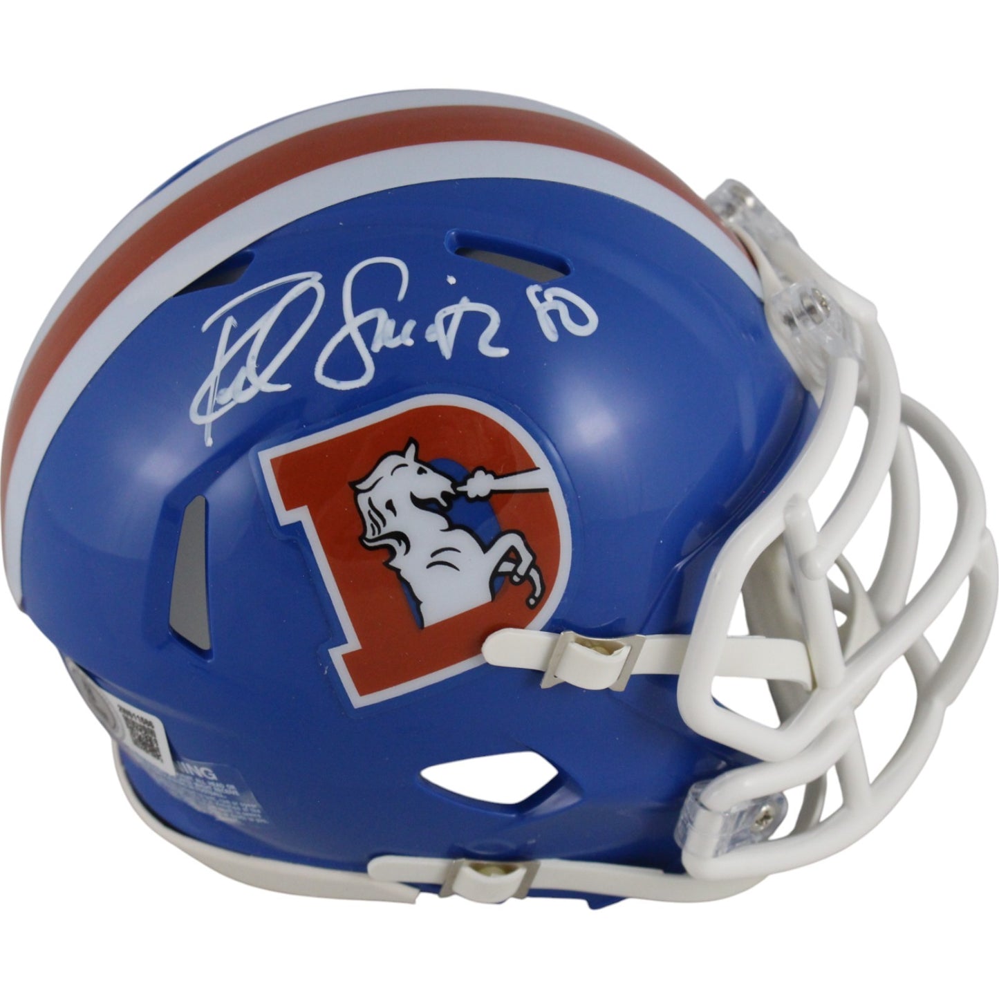 Rod Smith Autographed Denver Broncos Throwback Mini Helmet (BAS Witnessed)