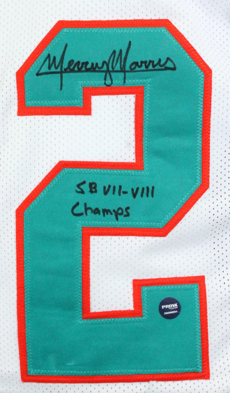 Mercury Morris Signed White Custom Jersey - SB Champs Inscription
