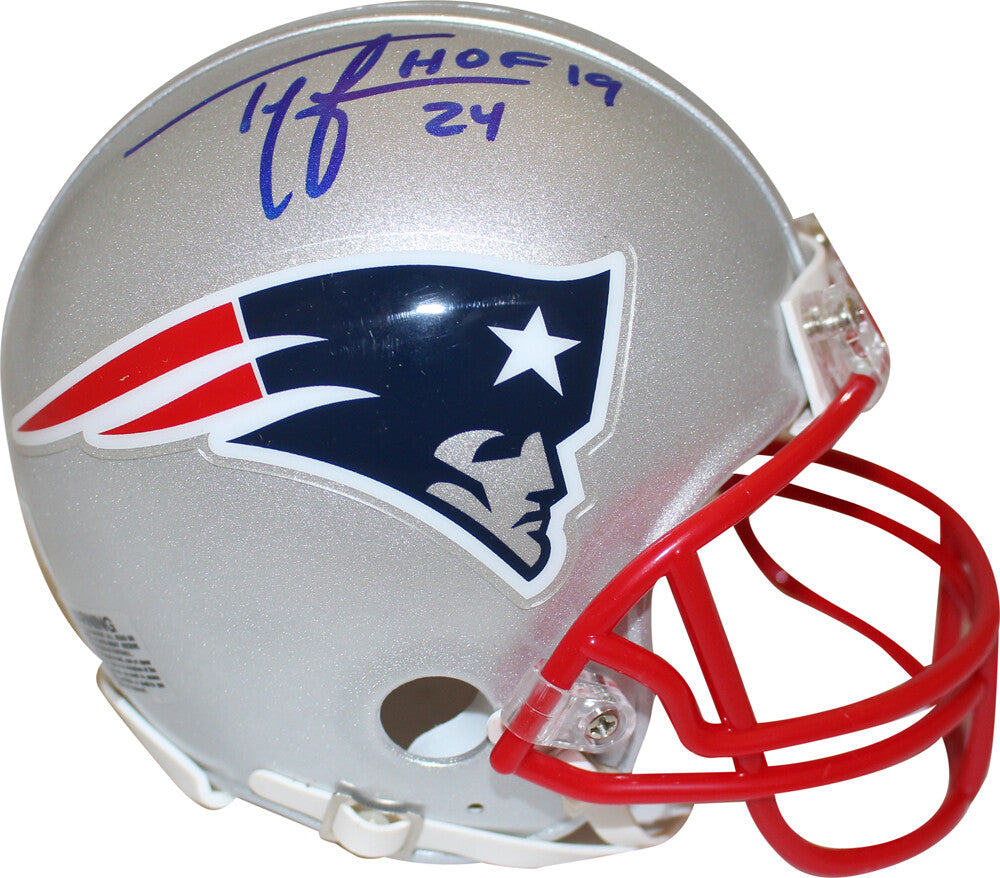 Ty Law New England Patriots Autographed VSR4 Mini Helmet HOF Inscription