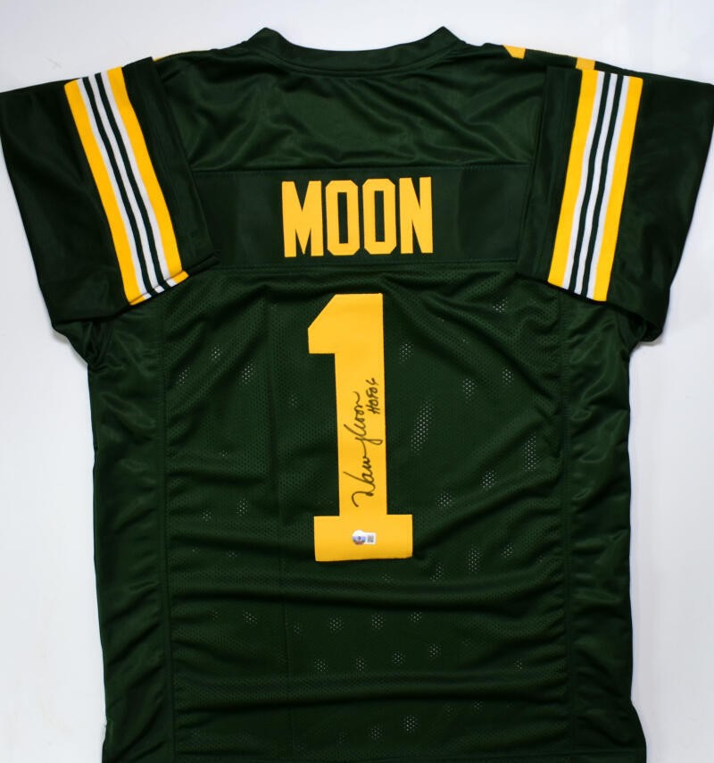 Warren Moon Autographed Green Custom Jersey with HOF Inscription