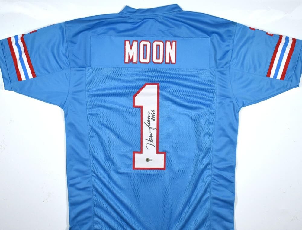 Warren Moon Autographed Blue Custom Jersey (HOF Inscription)