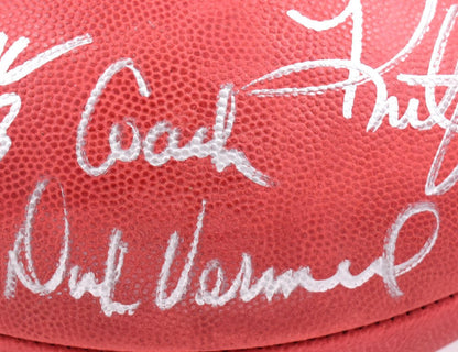 Marshall Faulk, Kurt Warner & Dick Vermeil Signed Wilson Duke Football